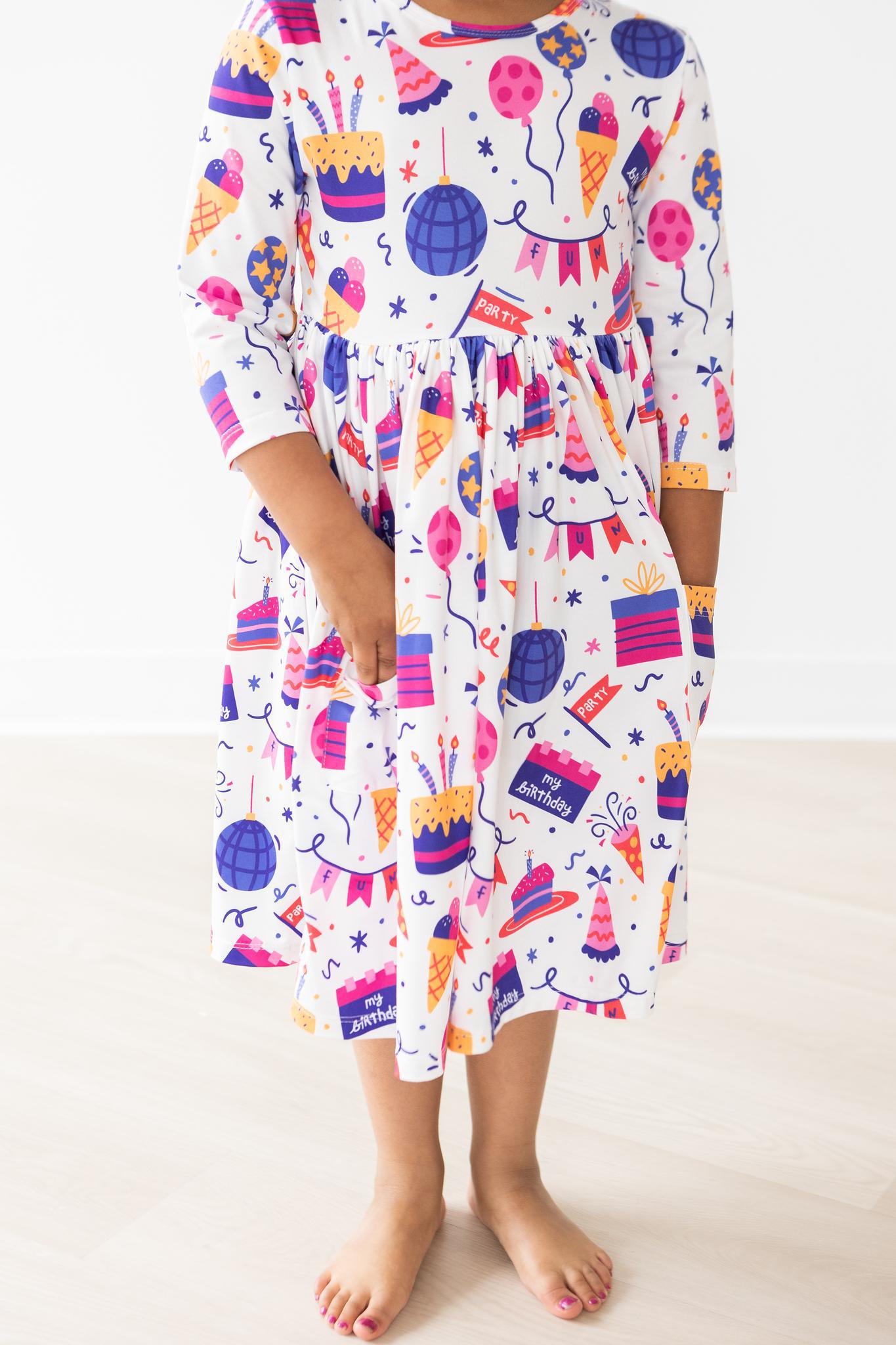 Birthday Girl 3/4 Sleeve Pocket Dress