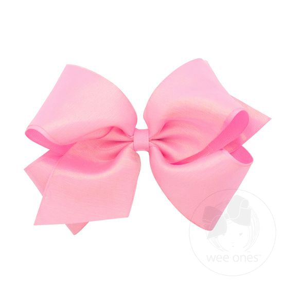 King Sheer Iridescent Overlay Grosgrain Bow-Pearl
