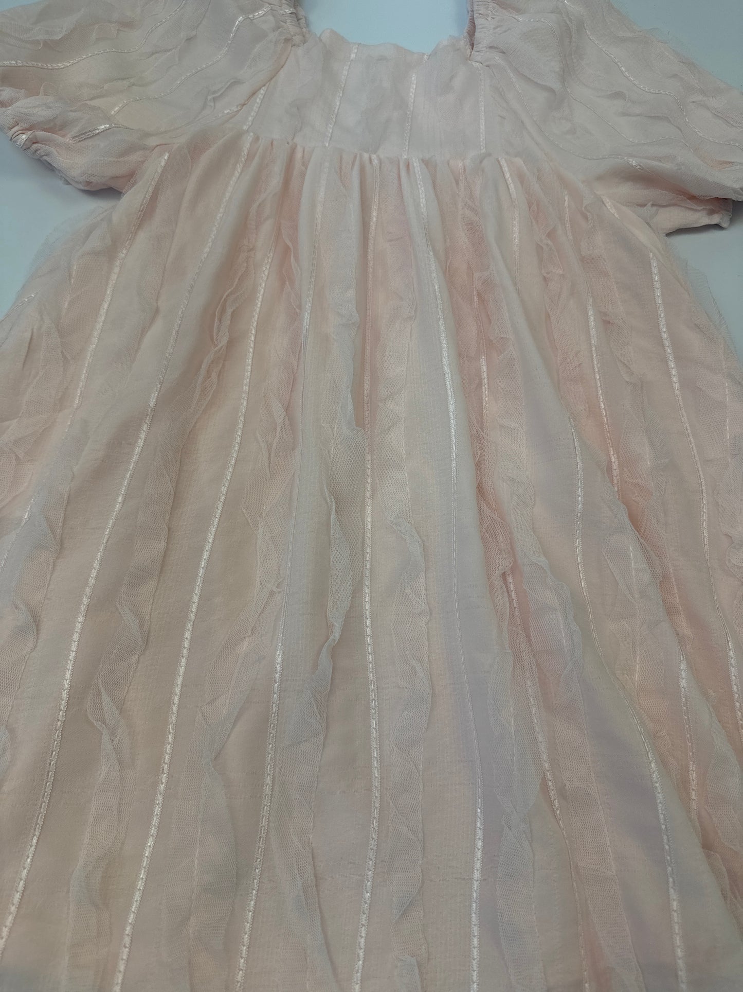 Ruffle Mesh Square Neck Dress-Pink