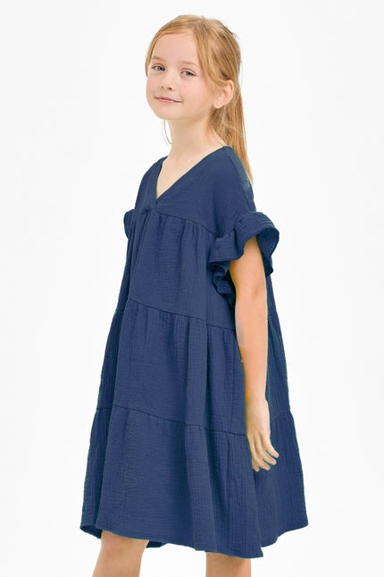 Navy Tiered Gauze Dress