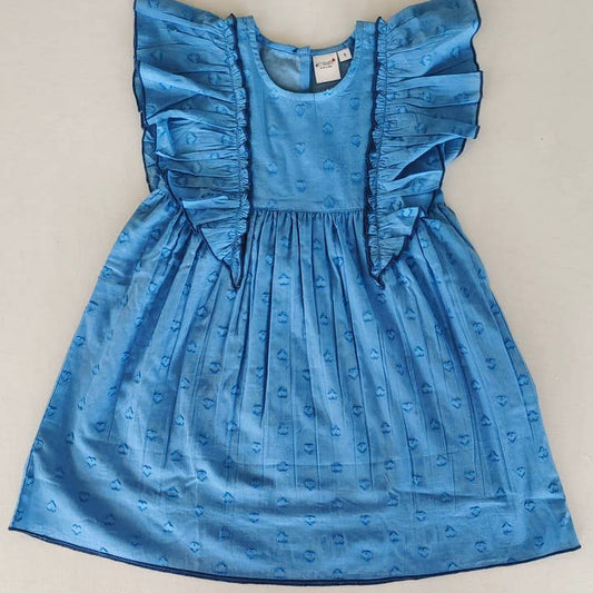 Blue Dobby Ruffle Dress