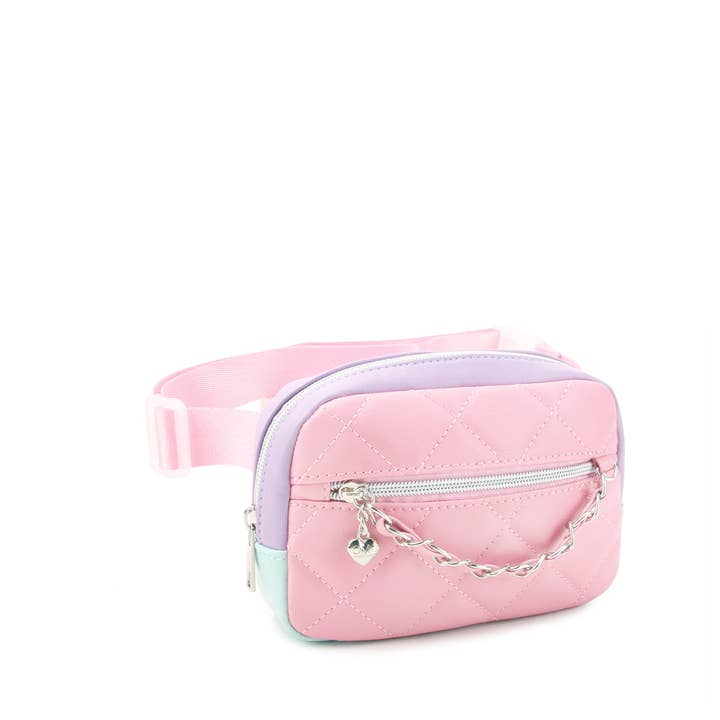 Quilted Colorblock Chain Fanny Pack