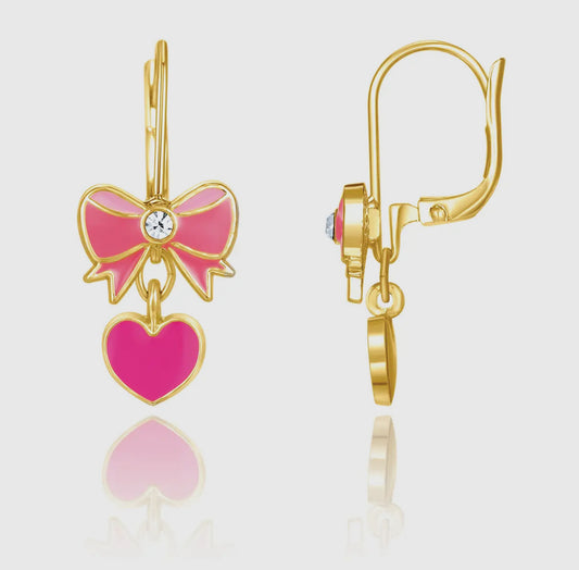 Pink Heart Bow Earrings