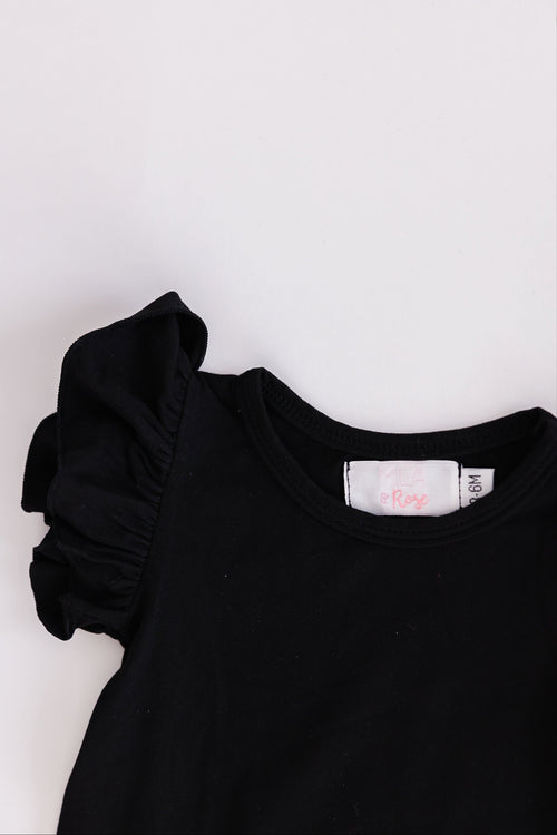 Short Sleeve Flutter Bodysuit-Black
