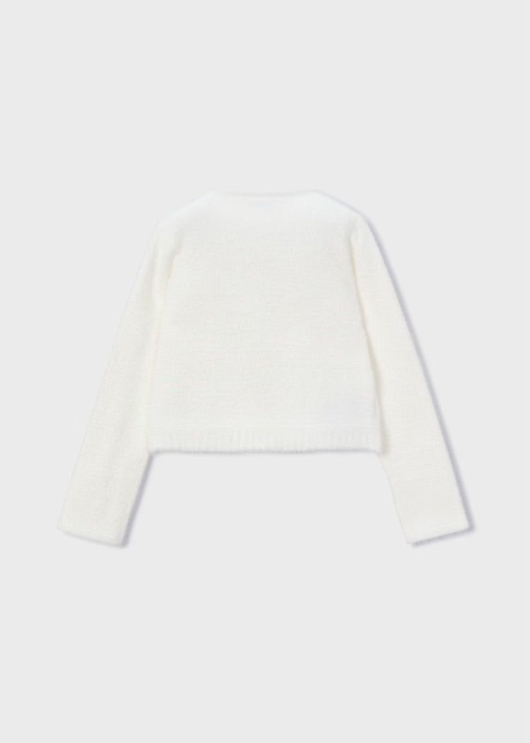 Fuzzy Cardigan-White