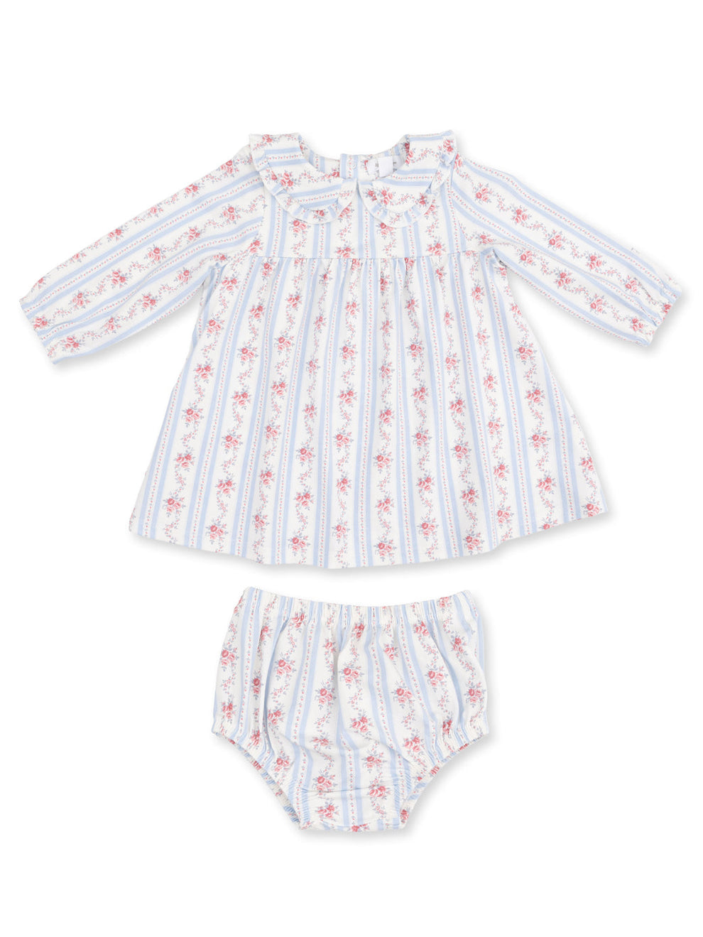 Anna Floral Stripe Ruffle Collar Dress