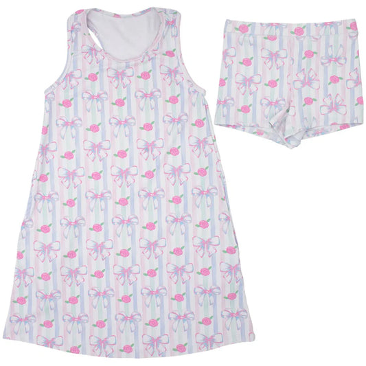 Izzy Tennis Dress & Shorts-Water Color Bows