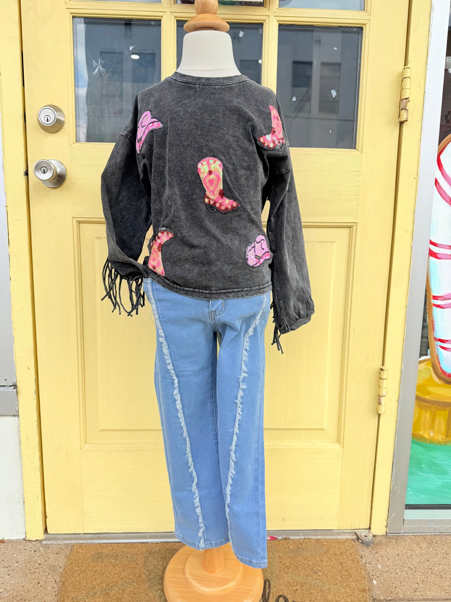 Black Sequin Howdy Top