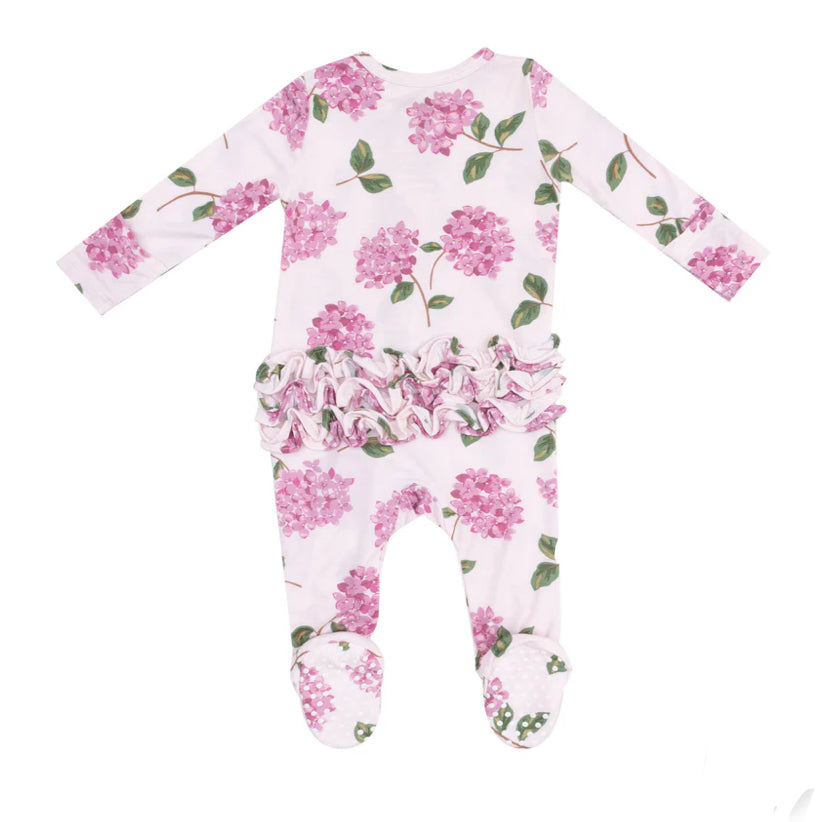 Hydrangeas Ruffle Front Zipper Footie