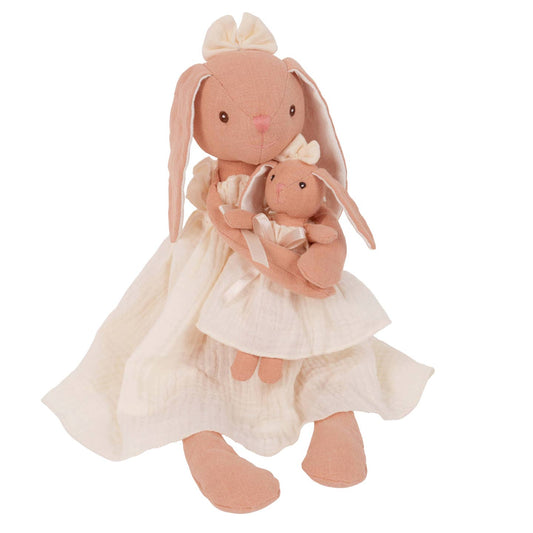 Mom and Baby Bunny Linen Doll Set