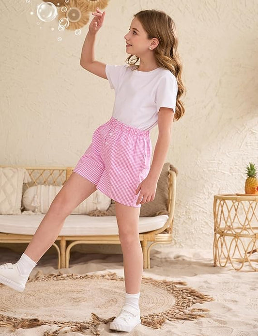 Gingham Boxer Shorts-Pink