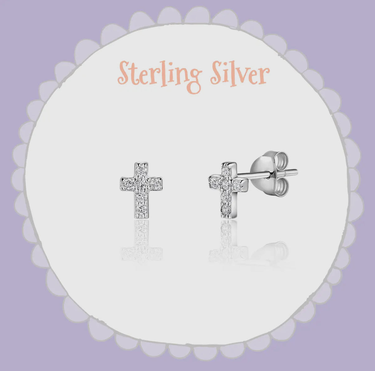 CZ Silver Cross Studs