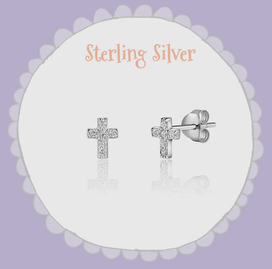 CZ Silver Cross Studs
