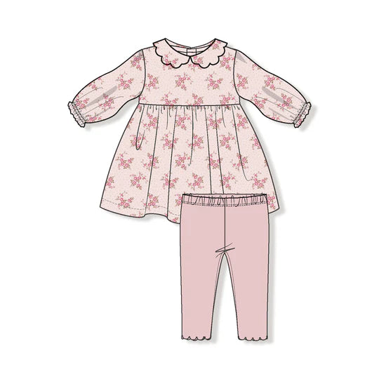 Belle Rosette Dot Petal Collar Dress & Legging