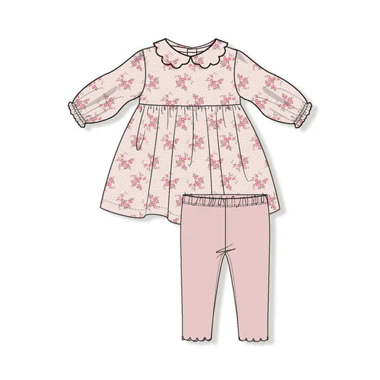 Belle Rosette Dot Petal Collar Dress & Legging