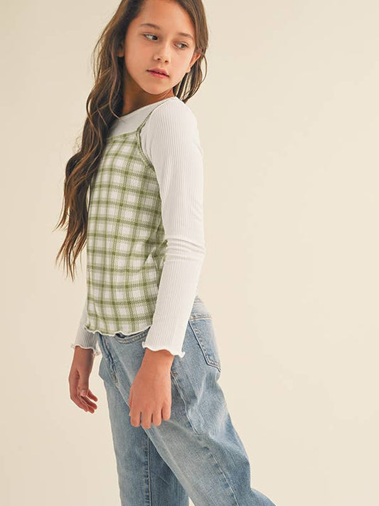 Sage Gingham Layered Top