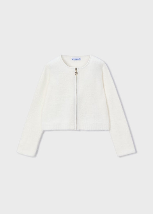 Fuzzy Cardigan-White
