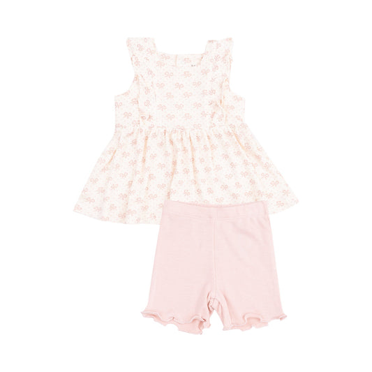 Vintage Mini Bows Square Neck Ruffle Tank & Bike Short