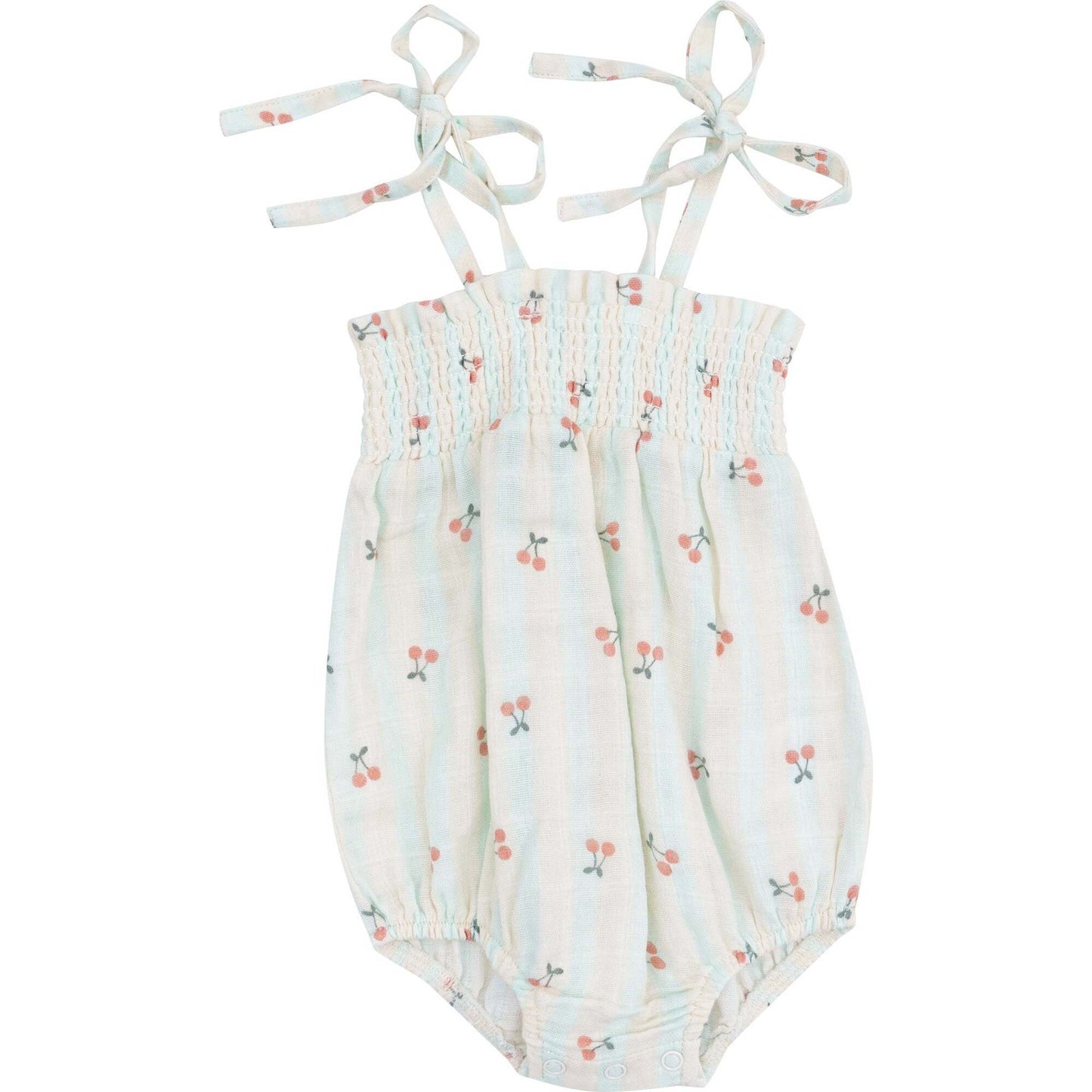Cherry Stripe Tie Strap Smocked Bubble