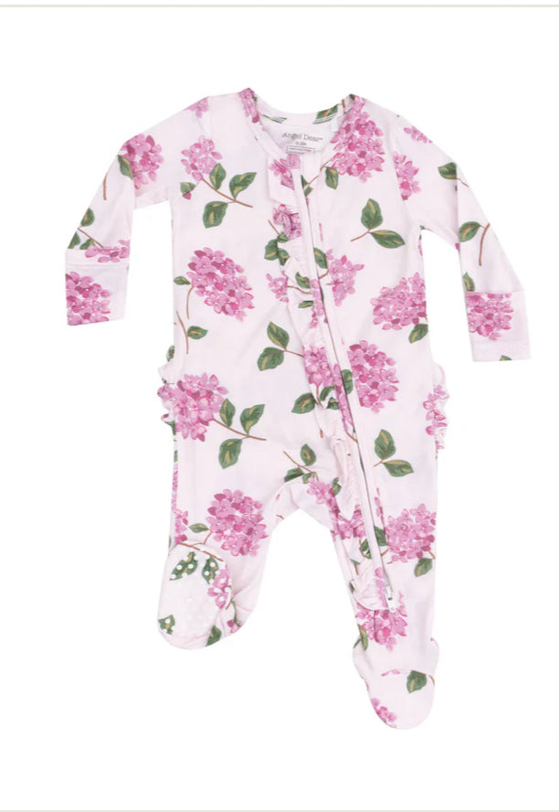 Hydrangeas Ruffle Front Zipper Footie