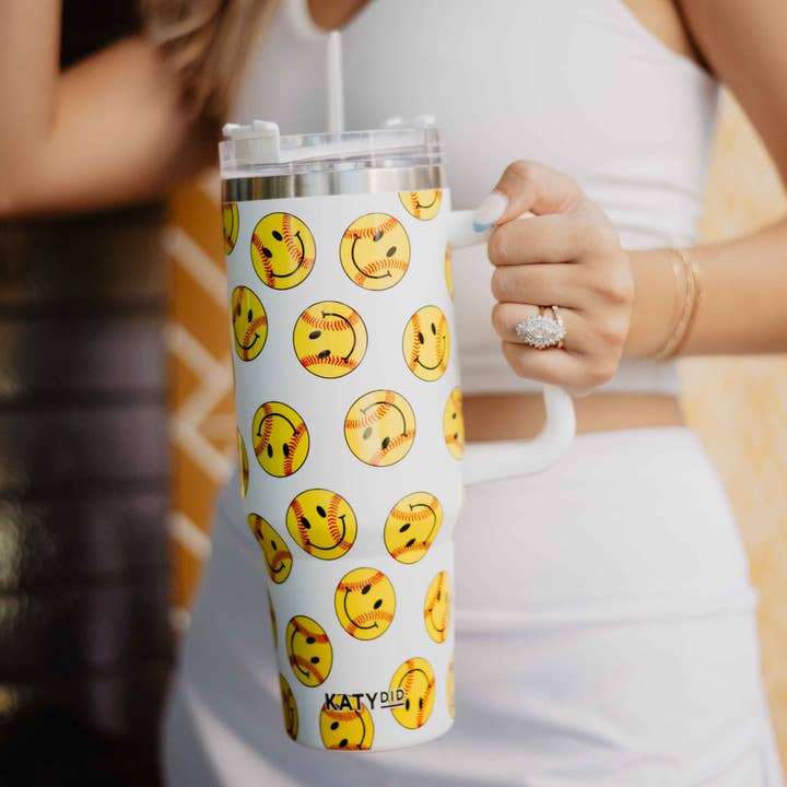 Softball Happy Faces Stainless Steel Tumbler