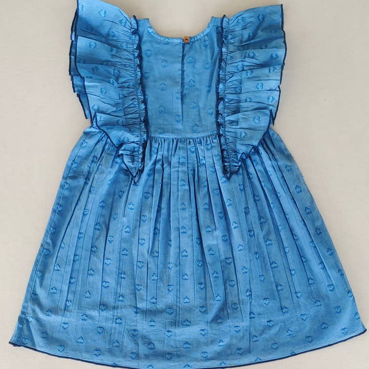 Blue Dobby Ruffle Dress