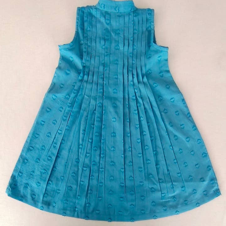 Blue Dobby Dress with Pleats