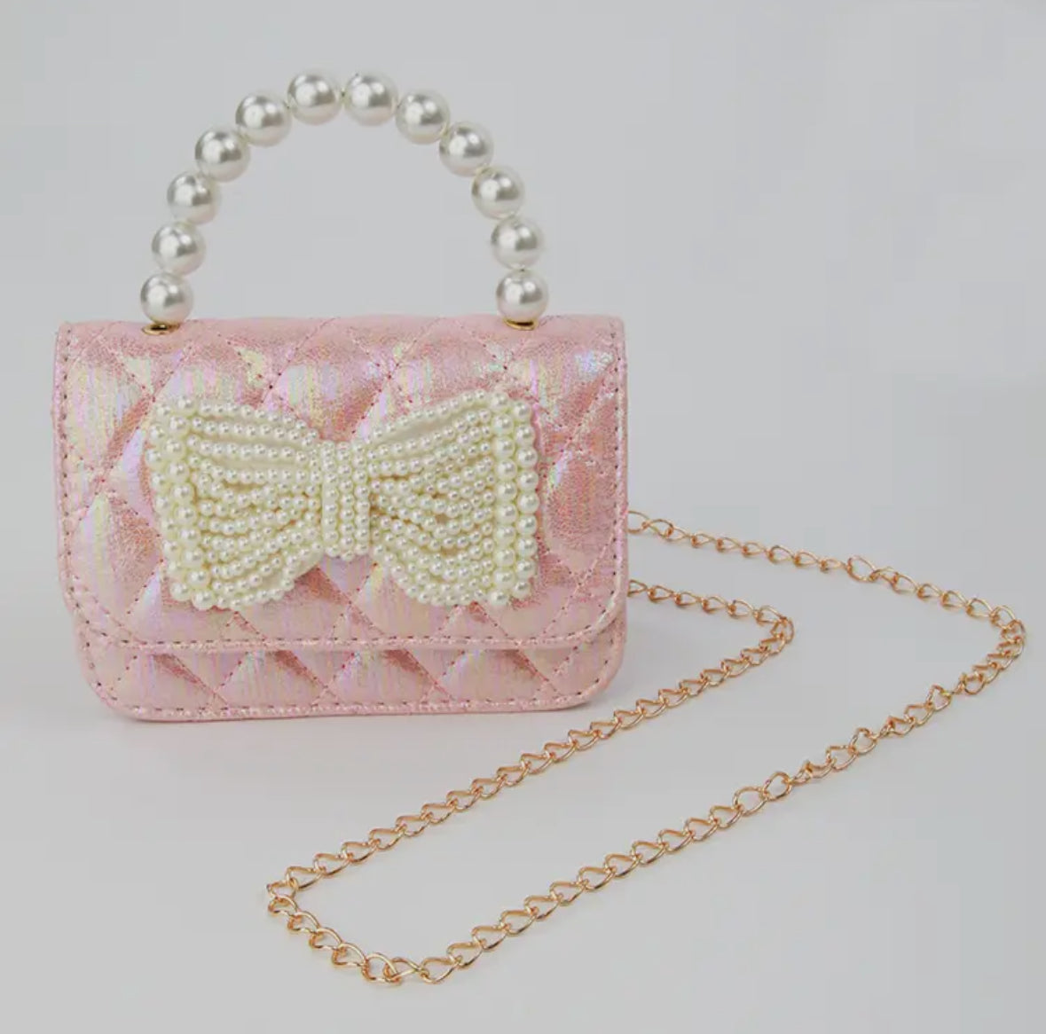 Pearl Handle Pink Bow Purse