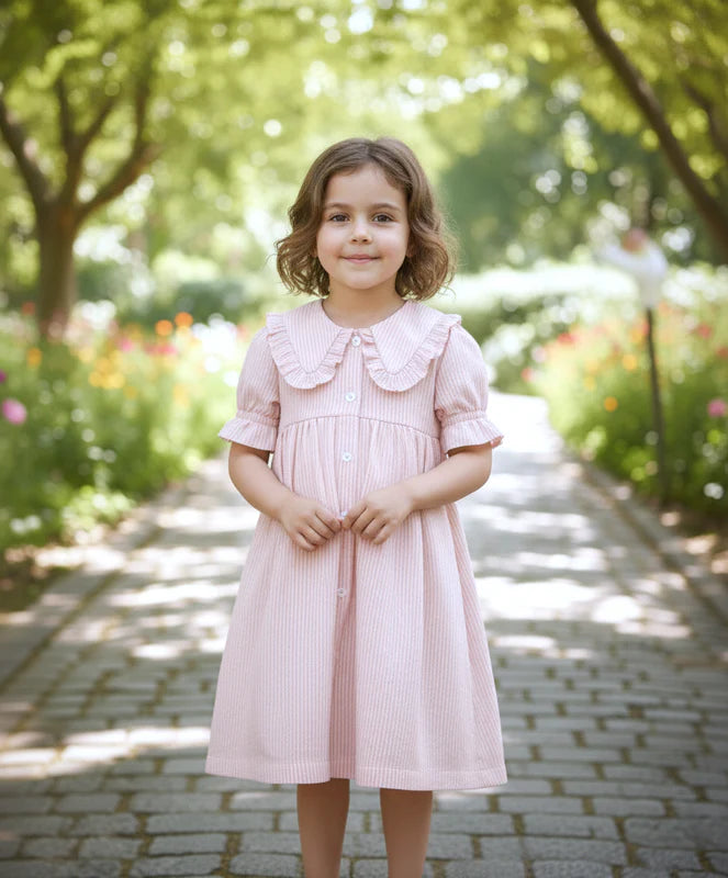 Woven Stripe Dress-Pink