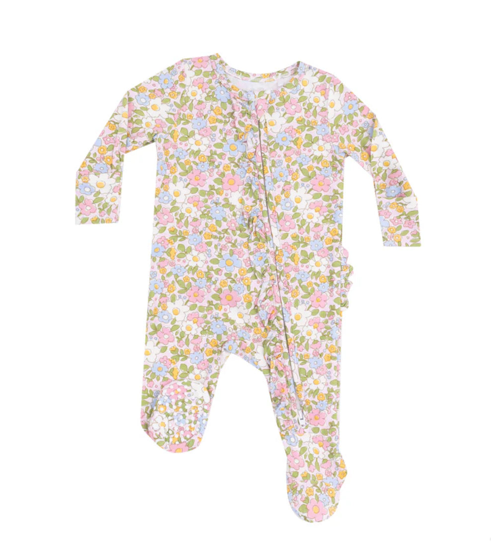 Bubbly Baby Calico Ruffle Zipper Footie