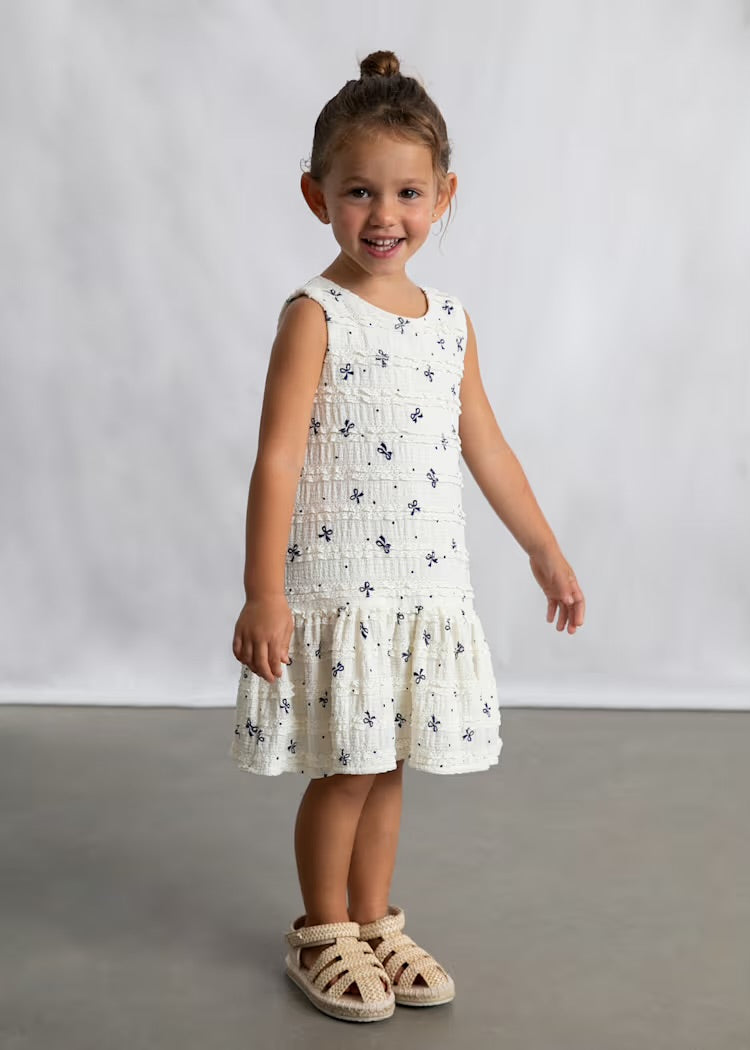 Cream Dress w/Printed Bows