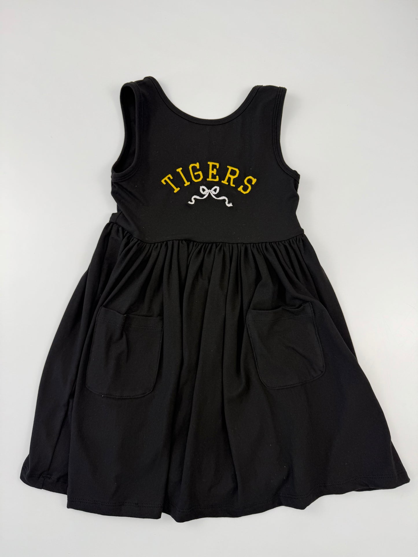 Embroidered Tigers Black Pocket Twirl Dress