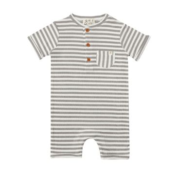 Camborne Henley Romper-Grey/White