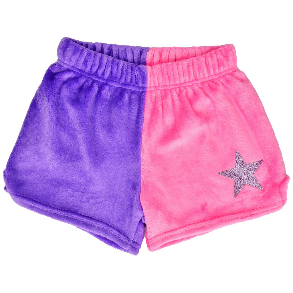 Plush Shorts-Violet & Pink Color Block Star
