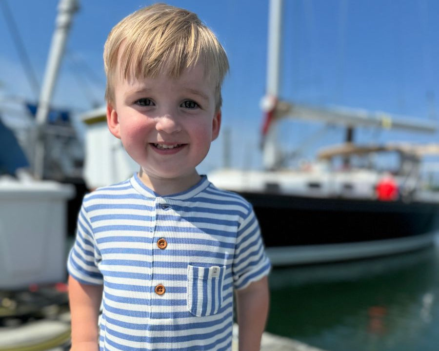 Camborne Henley Romper-Blue White