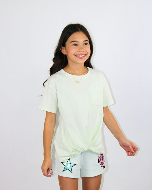 Knot Front Pocket Tee-Pink Cosmos