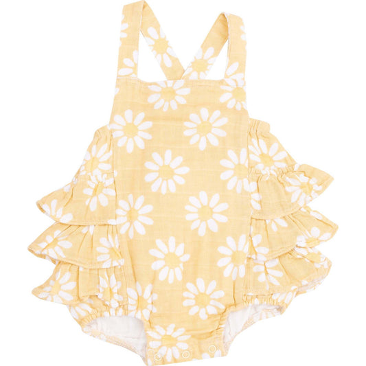 Yellow Mod Daisy Ruffle Sunsuit