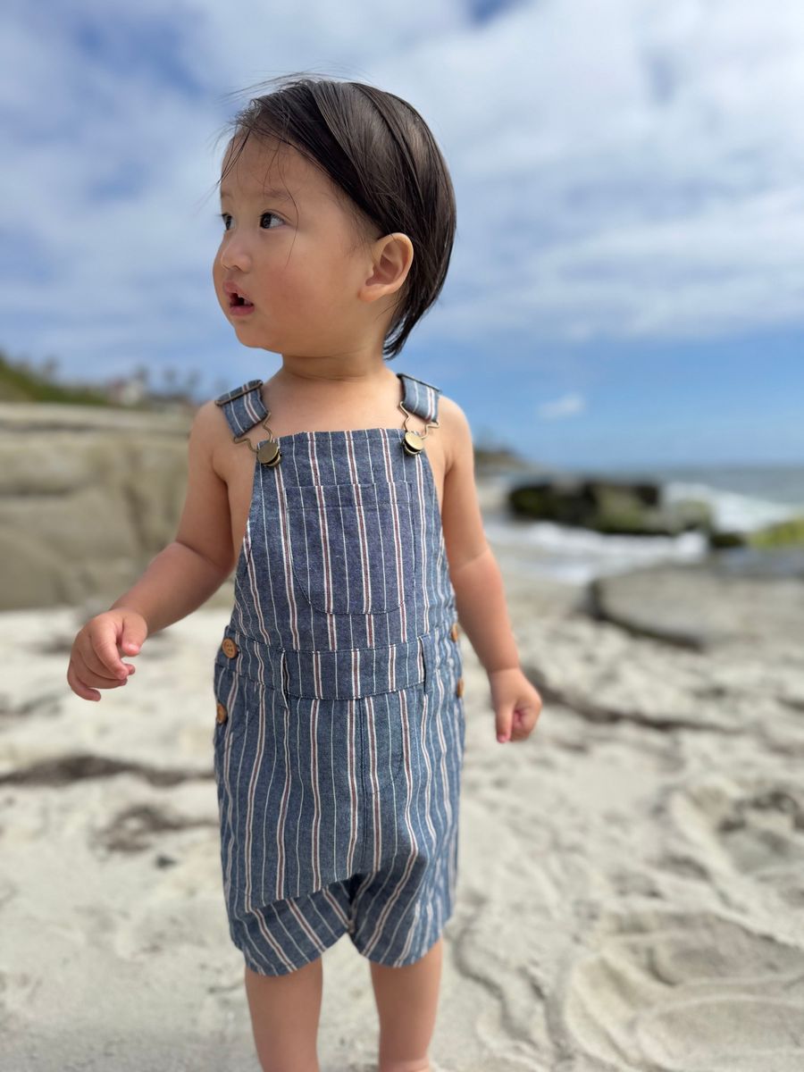 Galleon Woven Overalls-Chambray/Red Stripe