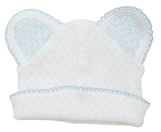 White Bear Hat-Blue Trim