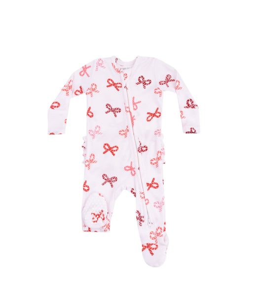 Candy Cane Bows Zippered Footie