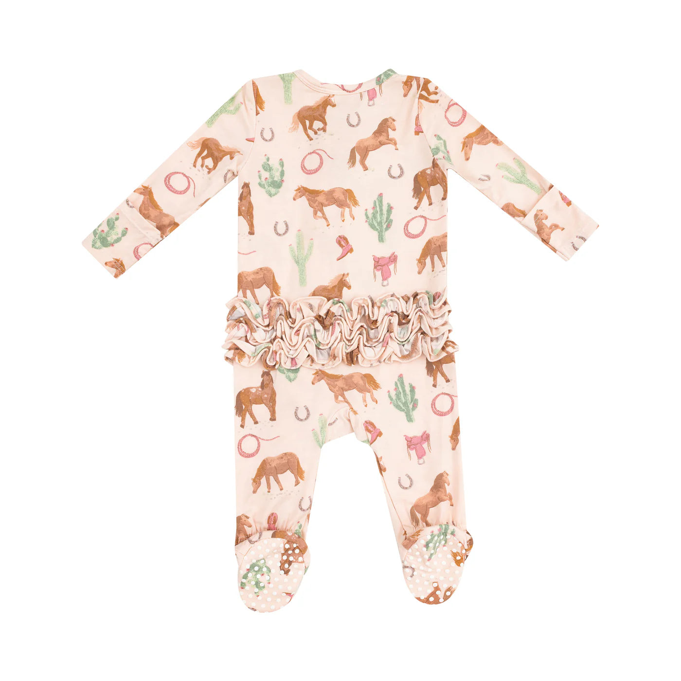 Western Horses Ruffle Zipper Footie