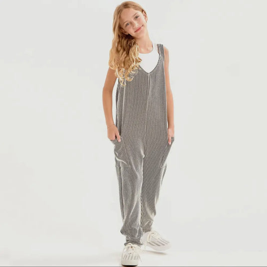 Ribbed Jumpsuit-BLK WHT