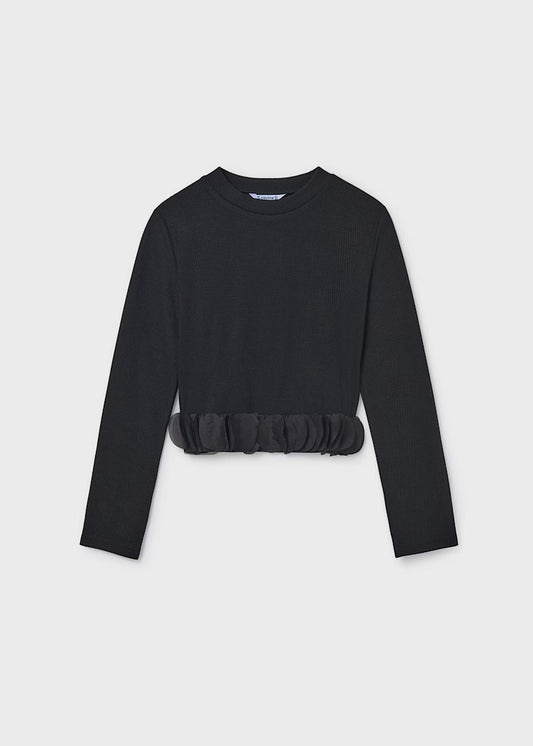 Petal Ribbed Shirt-Black