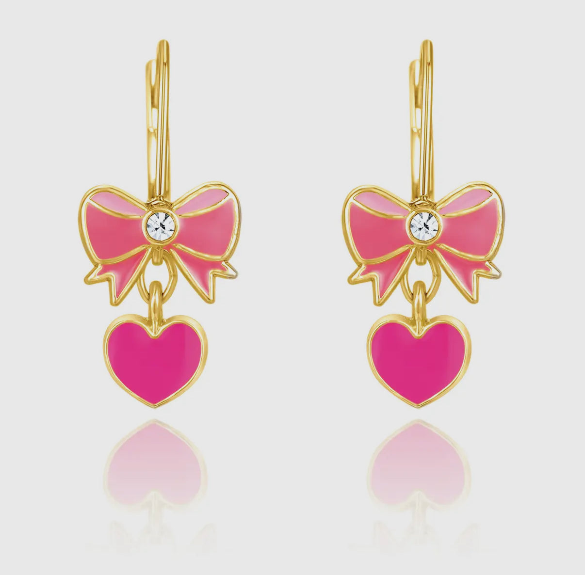 Pink Heart Bow Earrings