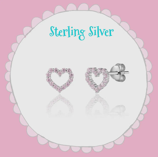 Pink CZ Heart Studs