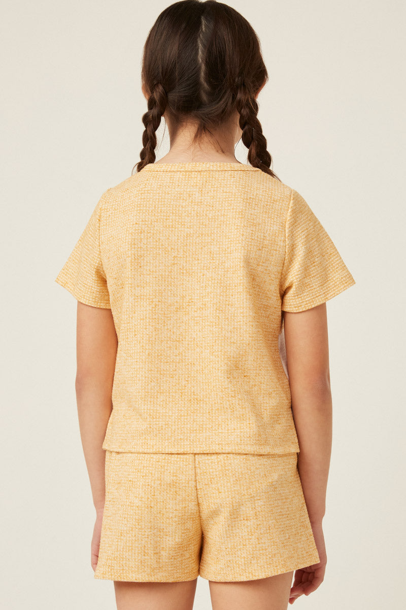 Mustard Block Panel Waffle Knit Top & Pocket Shorts