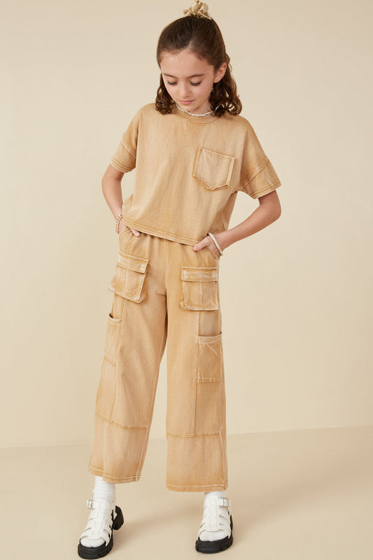 Raw Edge Washed Pocket Tee & Pant-Taupe