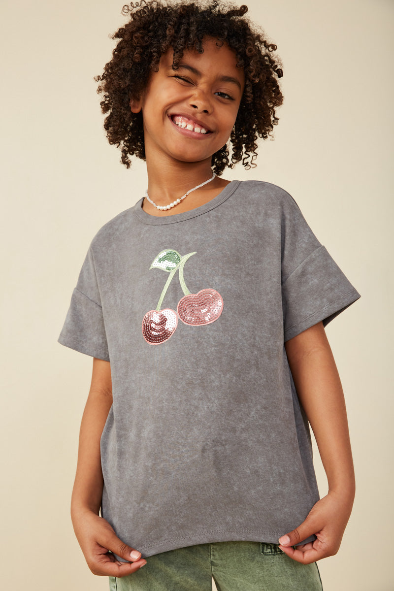 Sequin Cherry Patch Washed Tee
