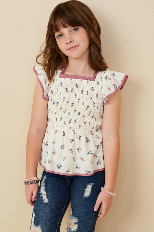 Piped Smocked Floral Top