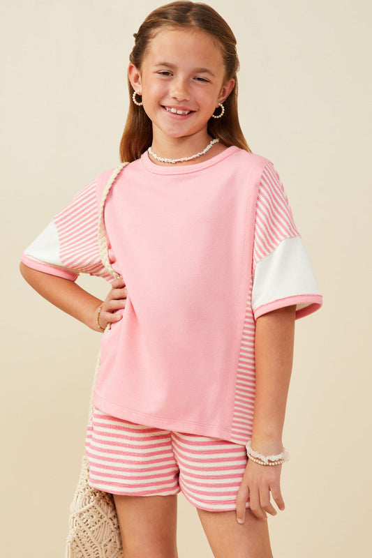 Color Block Stripe Shirt Set